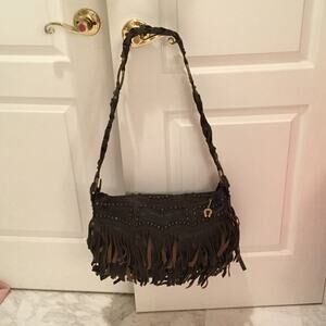 Betsy Johnson brown leather fringe purse worn once